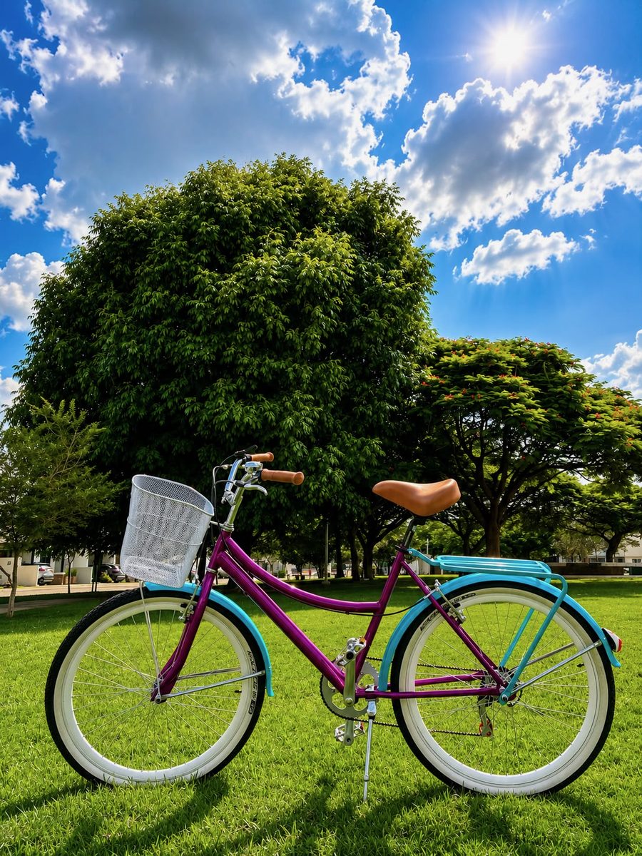 Bicicleta vintage Rueda Libre GDL, morada con canasta y guardafangos turquesa